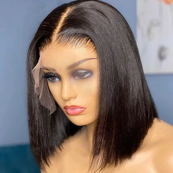 Mamushow Bob Wig Lace Front Human Hair Wigs Brazilian Short Bob Wig Pre-Plucked Natural Color Human Hair Lace Frontal Wigs Изображение