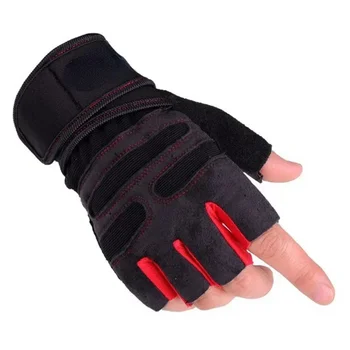 Мъже Фитнес Тренировъчни ръкавици в тежка категория Бодибилдинг Ръкавици с половин пръст Неплъзгаща се разширена поддръжка на китката Вдигане на тежести Спорт Изображение