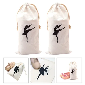 2Pcs Pointe обувки чанти балет шнур чанти платно танц чанти балет обувки чанти за съхранение Изображение