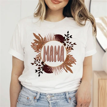 Мода Универсален Casual Мама Печат Топ тениска Harajuku Мама Дамски писмо печат тениска къс ръкав пуловер O-образно деколте извънгабаритни Изображение