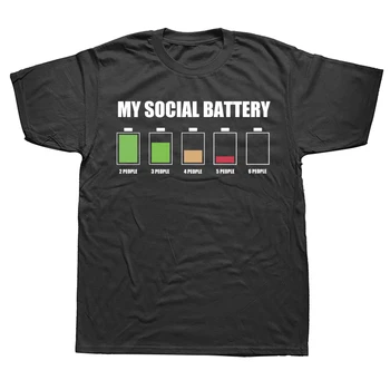 Моята социална батерия Нискоенергийна антисоциална интровертна тениска Летни графични памучни улични облекла с къс ръкав Подаръци за рожден ден Изображение