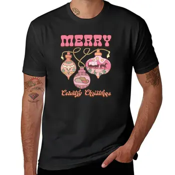 Pink Christmas Western - Merry Country Christmas T-Shirt ново издание тениска мъжки графични тениски хип-хоп Изображение