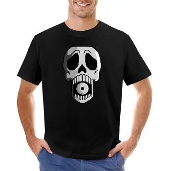 скелет с око в устата пиксел арт тениска извънгабаритни тениски Къса тениска плюс размер тениски обикновени черни тениски Изображение