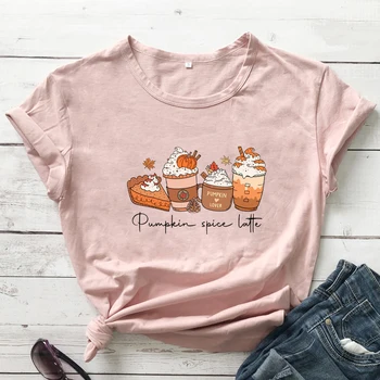 Pumpkin Spice Latte тениска Ризи за Деня на благодарността Модерни есенни тройници Дамска мода Ежедневни 90-те естетически топ Изображение