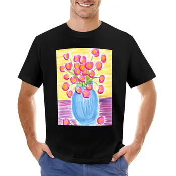 розови цветя, синя ваза тениска момчета тениски мъжки тренировка ризи Изображение