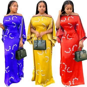 2022 Летен моден стил африкански жени къс ръкав полиестерен печат дълга рокля Макси рокля африкански рокли за жени Изображение