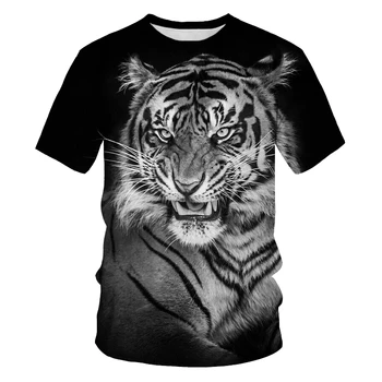 Лято Нова 3D тениска Животно Тигър/леопард/лъв Хип-хоп Рок личност Креативно кръгло деколте къс ръкав Изображение