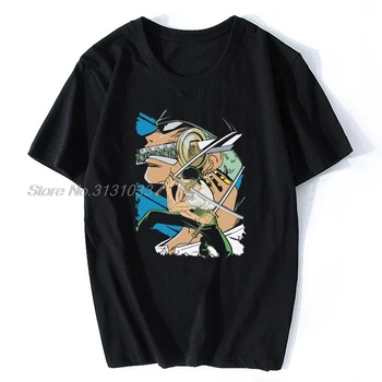 Cool Man Pirates Hunter Roronoa Zoro T Shirt Men Cotton Custom Tee Shirt Print T-Shirt O-Neck Lovely Men's Tshirt Изображение