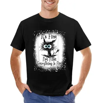 Bleached Its Fine Im Fine Everything Is Fine Shirt Black Cat T-Shirt plus size tops mens graphic t-shirts big and tall Изображение