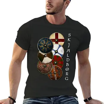 Viking щит стена тениска тежка категория тениски kawaii дрехи смешни тениски за мъже Изображение
