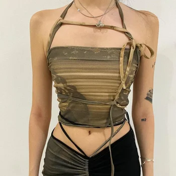 Рок стил 2022 Горещи продажба лятото жените тетър каишка печат тънък годни Midriff-Baring дъно жилетка Изображение