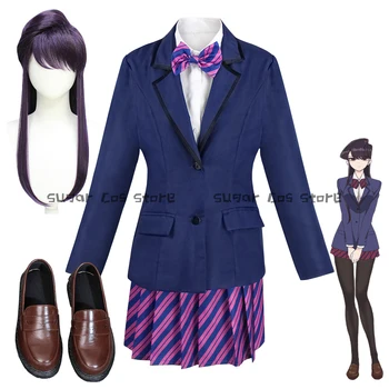 Аниме Коми не може да комуникира Косплей костюм перука Shouko Komi гимназия униформа JK поли костюм обувки Хелоуин парти дрехи Изображение
