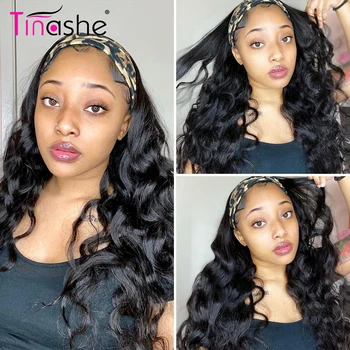 Tinashe лента за глава перука тяло вълна дантела предна перука 150 плътност бразилски шик шал главата лента перуки за черни жени човешка коса перуки Изображение