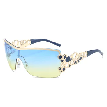 Y2K Дизайнер на марката Слънчеви очила с метален кръг Жени за мъже 2023 Модерни луксозни слънчеви очила Реколта мода пънк половин рамка нюанси Изображение