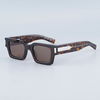 Square Acetate Дамски слънчеви очила Uv400 Оригинална мода Мъже Рецепта Слънчеви дизайнерски очила Мъже Черно Сребро Дизайнерски очила Изображение
