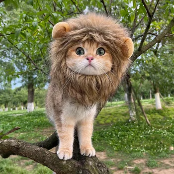 Funny Pet Hat Lion Mane for Dogs Cat Cosplay Dress up Puppy Lion Wig Costume Party Decoration Halloween Christmas Pet Supplies Изображение