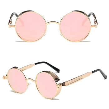 Модни мъже жени Steampunk слънчеви очила дизайнер кръг реколта метални очила нови Изображение
