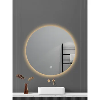 Backlit кръг Smart баня огледало LED светлина с огледало баня огледало против мъгла мивка козметични огледало монтирани на стената Изображение