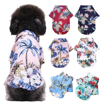 Хавайски плаж стил куче тениски тънки дишащи летни дрехи за кучета за малки кучета кученце домашен любимец котка жилетка чихуахуа Yorkies пудел Изображение