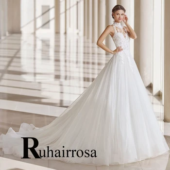 Ruhair принцеса тюл сватбени рокли за булка 2024 апликации дантела официални булки съд влак бутон по поръчка Изображение