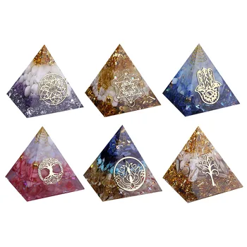 Естествен камък Оргонит Пирамидални кристали Генератор на оргонна енергия Лечебен Рейки чакра Медитация Орнаменти Офис декор Подарък Изображение