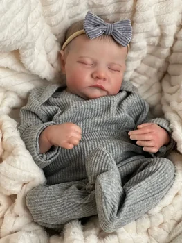 49CM Новородено бебе кукла прероден спящ мек силикон гъвкав 3D тон на кожата с видими вени ръка боя коса кукла Изображение