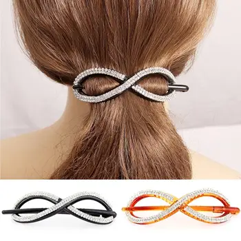 Геометрични 8 форма кристал пръчки за коса за жени елегантен пластмасови скоба за коса конска опашка притежателя фиби стайлинг инструменти Изображение