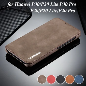 LC.imeeke Ултра-тънки кожени калъфи за телефони за Huawei P40 Lite P30 Pro Flip Stand Card Slot Cover Coque за Huawei P20 Pro Изображение