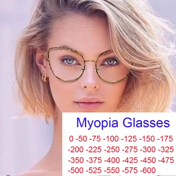 Fashion Cat Eye Glasses Frame Optical Anti Blue Light Myopia Glasses Protection Eye Diopter 0 -0.75 -3 -4 Женски очила Изображение