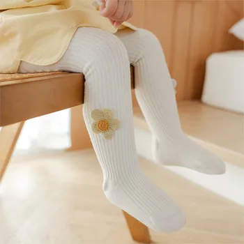 Детски чорапогащник Пролет и есен Bowknot Чорапогащник Бебешки крака Рендер Чорапи Плетене бели момичета чорапогащи Изображение