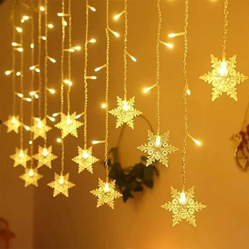 LED завеса снежинка низ светлини вътрешен и външен вълна осветление Коледна украса Новогодишна украса Празнично парти Изображение
