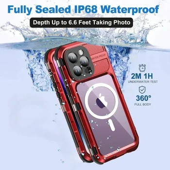 IP68 тежкотоварна броня алуминиев метален водоустойчив калъф за iPhone 15 14 плюс 13 Pro Max 14FT военен удароустойчив покривен екранен филм Изображение