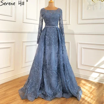Serene Hill мюсюлманска синя дантела мъниста луксозни вечерни рокли рокли O-образно деколте русалка елегантен 2023 за жени парти плюс размер LA70834 Изображение