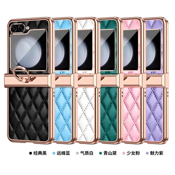 Модни жени проектирани розови PU кожа галванично покритие за Samsung Galaxy Flip 5 4 3 Flip4 колоритен телефон случай черупка Capa Изображение