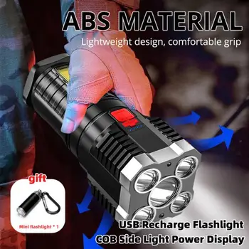 USB фенерче за презареждане COB странична светлина мощност дисплей открит преносима лампа 4 режим водоустойчиви акумулаторни факли LED светлина Изображение