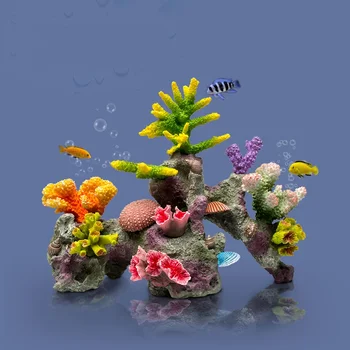 Betta Fishbowl Fishbowl Голям коралов риф Домашни любимци Изкуствени аквариумни продукти Терариум смола скривалище Aquario растителни аксесоари Изображение