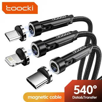 Toocki 540 Завъртете магнитен USB кабел тип C за iPhone 12 X Xiaomi бързо зарядно микро USB тип-C магнит кабел за зареждане на данни Изображение
