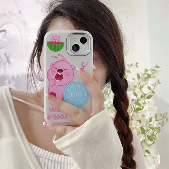 Creative Cartoon Side Stand Little Beaver Pattern Phone Case For iPhone 15 14 13 12 Pro Max Case Изображение