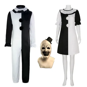Terrifier Art Clown Joker Cosplay Costume Jumpsuit Mask Fancy Dress Up Horror Outfits Women Men Halloween Carnival Party Suit Изображение