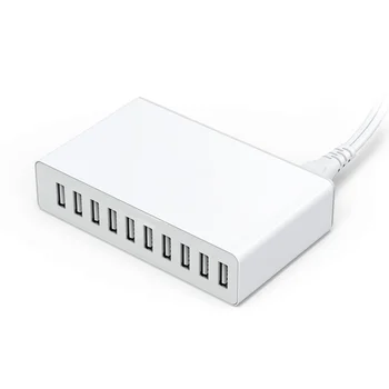 10 порт USB зарядна станция Hub Многофункционален бърз USB AC захранващ настолен стенен органайзер с US щепсел (бял) Изображение