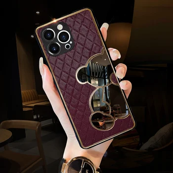 Луксозен моден дизайн кожено огледало удароустойчив калъф за телефон за Iphone 14 13 12 11 Pro Max X Xr 7 8 Plus защитно покритие Изображение