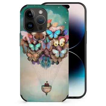 Dream On Phone Case For Iphone 14 Pro Max 13 12 Mini 11 Xr 7 8 Plus Fiber Skin Case Cover Butterflies Colorful Balloon Sky Изображение