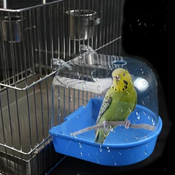 нов Pet Bird Bath Box Parrot Bathing Tub Cage Аксесоари за Parakeet Canary Conure Изображение