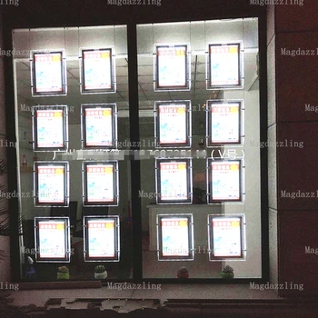 16PCS A3 портретен кабел виси двустранен прозорец за недвижими имоти LED дисплейни системи Акрилна рамка светлина джоб за агент по недвижими имоти Изображение