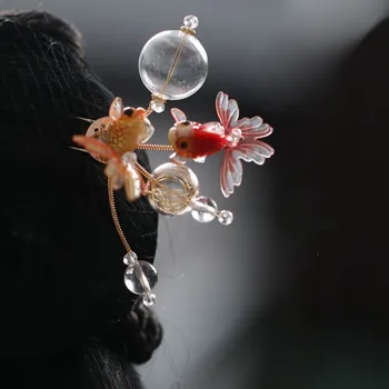 Аксесоари за коса девочка шапки Corona Perilla маховикLotus цвете ръчно изработени ханфу киноми златни рибки фиби фиби фиба Изображение