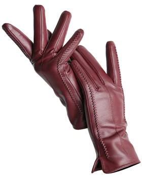 Дамски ръкавици от овча кожа зимна топла плюс кадифе къса тънка сензорна екран шофиране цвят дамски кожени ръкавици добро качество -2226 Изображение