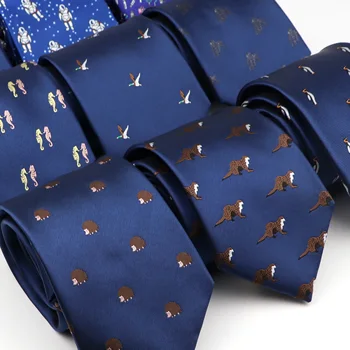 Мъжка вратовръзка класически тъмносини вратовръзки мода мъже животински печат сватбени вратовръзки жакард тъкани 100% коприна човек твърди кльощава вратовръзка Изображение