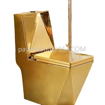 Артистични златни диаманти стил едно парче Closestool сифон струя fluishing S-капан етаж монтирани луксозна вила баня седалка тоалетна Изображение