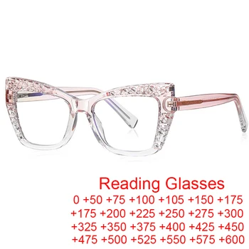 Тенденции в пресбиопията Очила за жени 2023 Кух дизайнерски четец Модни очила TR90 градиент розов котешки очила рамка Изображение