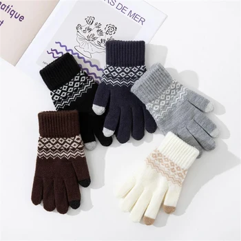 Зимни сгъстяват топли плетени ръкавици за жени Мобилен телефон сензорен екран плетени ръкавици зимни дебели топли ръкавици за възрастни ръкавици Изображение